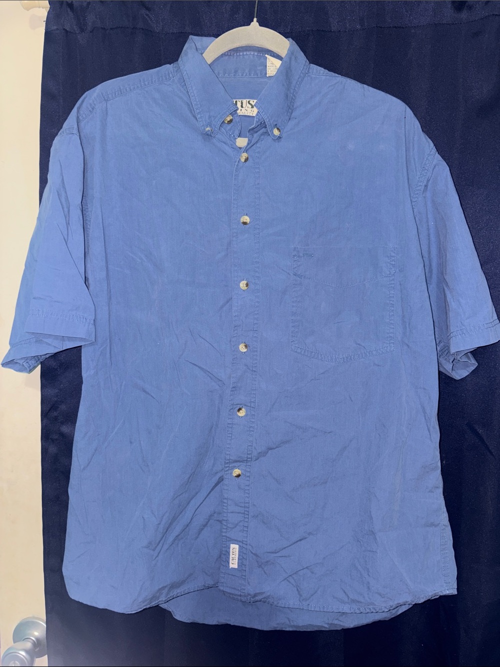Vintage Cactus Clothing Blue Button-Up Shirt with front pocket